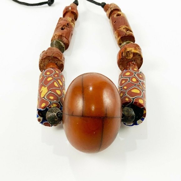 Venetian Millefiori Phenolic Resin African Amber Bronze & Bauxite Trade Beads - Picture 2 of 5